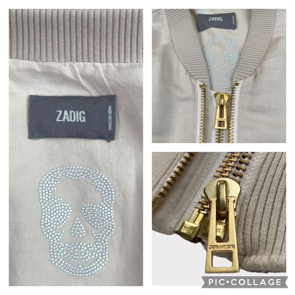 ZADIG & VOLTAIRE Lola Linen Double Zipper Skull Bomber Jacket Women's Medium - Picture 15 of 15